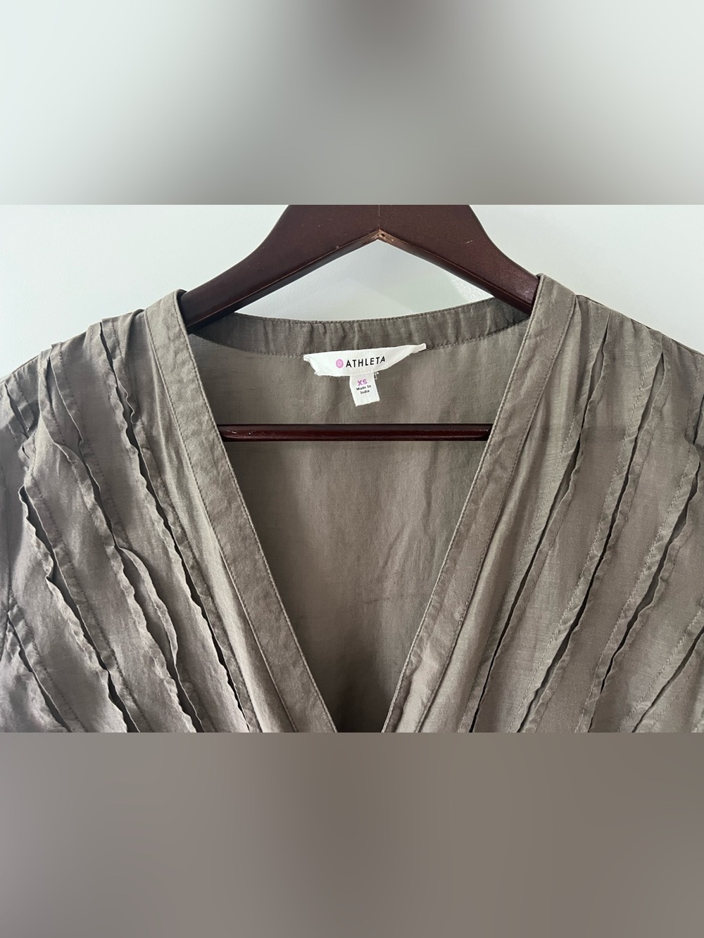 Athleta Day Dream Silk Coverup Tunic XS Brown Pintuck Drawstring Boho Beach Top - Picture 3 of 8